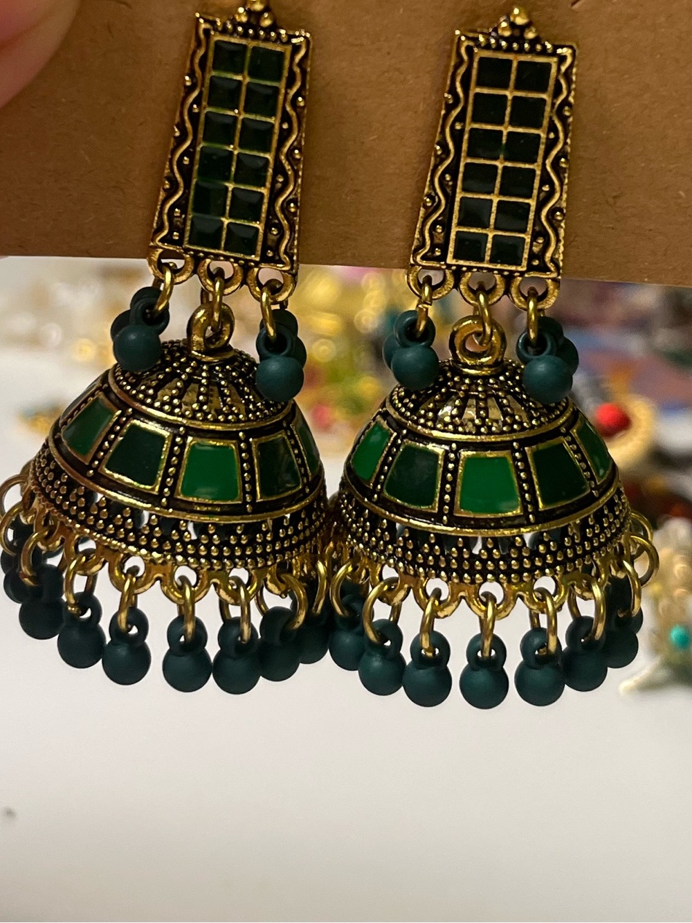 Enamel Jhumka Bell Drop Earrings Gold Tone